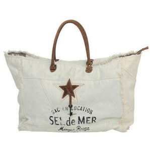 Handtasche , Weiß , Textil , 22x41 cm , Freizeit, Unterwegs, Einkaufskörbe