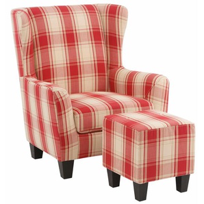 Sessel HOME AFFAIRE Chilly Stoff Karo, B/H/T: 84 cm x 101 cm x 84 cm, rot Ohrensessel mit Hocker Sessel Federkern-Polsterung, in drei Bezugsqualitäten, Sitzhöhe 44 cm
