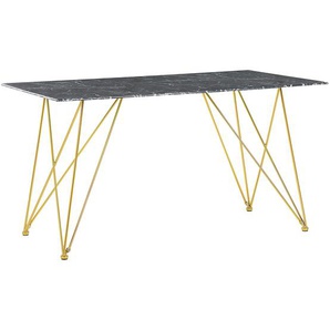Esstisch Schwarz Gold 80 x 140 cm V-förmige Füße Sicherheitsglas Tischplatte Marmoroptik Rechteckig Modern Elegant Edel Glamourstil