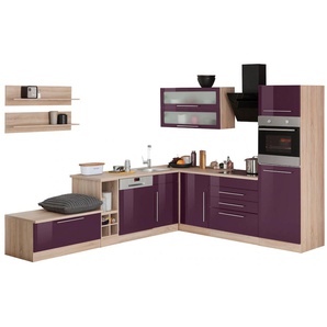 HELD MÖBEL Winkelküche Samos, ohne E-Geräte, Stellbreite 300 x 250 cm B: cm-250 lila L-Küche Elektrogeräte Küchenzeilen -blöcke Küchenmöbel