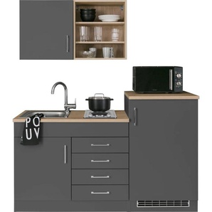F (A bis G) Küche HELD MÖBEL Mali Komplettküchen-Sets Gr. B/H/T: 160 cm x 200 cm x 60 cm, Küchenzeile, mit E-Geräten, Kochmulde, grau (graphit, eiche sonoma, anthrazit, anthrazit) Küchenzeile Küchenzeilen mit Elektrogeräte Arbeitsmöbel-Sets Breite 160 cm,
