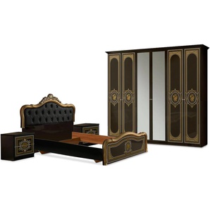 Schlafzimmer-Set INOSIGN ALICE Schlafzimmermöbel-Sets schwarz (schwarz, gold) Inosign Betten Schlafzimmermöbel-Sets mit gepolstertem Kopfteil