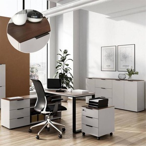 Büromöbel Set Winkelschreibtisch mit Sideboard CHOLET-01 Kaschmir beige mit Nussbaum Nb.