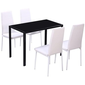Essgruppe Tisch Stühle 5-tlg. Kunstleder Schwarz und Weiß