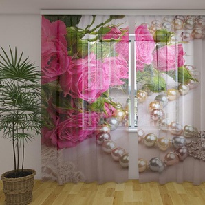 Gardinen & Vorhänge aus Chiffon transparent. Fotogardinen 3D Roses and Pearls