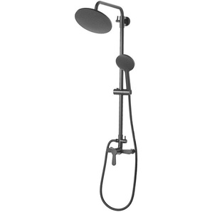Duschsystem matt Schwarz mit Kopfbrause und Handbrause Regendusche Edelstahl Wandmontage Elegant Trendig Modernes Design
