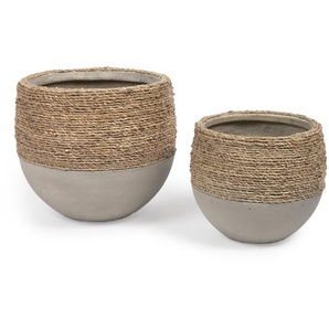 Kave Home - Tamim Set aus zwei Blumentöpfen aus Zement mit natürlichem Finish Ø 26 cm / Ø 33 cm