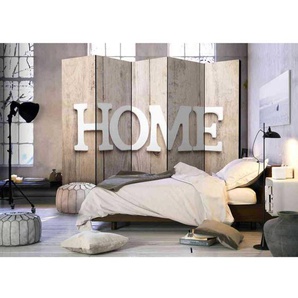 Schlafzimmer Paravent mit Home Aufschrift auf Holzwand Optik 225 cm breit