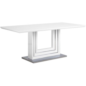 Esszimmertisch Weiß/Silber 180 x 90 cm aus Edelstahl und MDF-Platte mit 3 quadratischen Rahmen Glänzend Esszimmer Küche Salon Modern