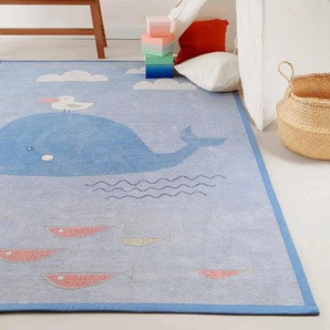Kinderteppich ESPRIT Whale Buddy ESP-005 Teppiche Gr. B/L: 100 cm x 160 cm, 10 mm, 1 St., blau Kinder Kinderteppiche Wendeteppich, Tiermotiv oder Sternenhimmel, Kinderzimmer