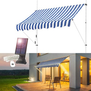 Klemmmarkise mit 7m LED Solar Lichterkette 150x120 cm Blau/Weiß ML-Design
