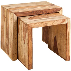 Landscape Satztisch , Natur , Holz , 2-teilig , Sheesham , massiv , rechteckig , Wange , 55x45 cm , Wohnzimmer, Wohnzimmertische, Beistelltische