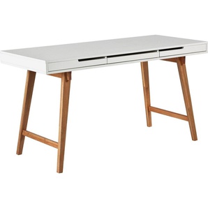MCA furniture Schreibtisch Anneke L, weiß matt lackiert, Gestell Massivholz buchefarben, Breite 140 cm