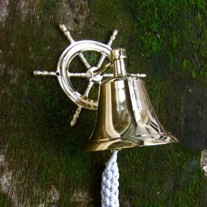 Tür Glocke aus glänzendem Messing - hell klingende Schiffsglocke mit Steuerrad