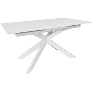 Weißer Esszimmer Tisch aus Glas und Stahl ausziehbar
