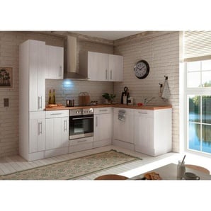 Respekta Eckküche Landhaus , Weiß , 2 Schubladen , 250x172 cm , links aufbaubar, rechts aufbaubar , Küchen, Eckküchen