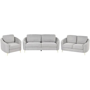 Sofa Set 3-Teilig Hellgrau Stoffbezug mit Armlehnen Goldenen Metallfüßen Glamourös Modern Wohnzimmer 2-Sitzer 3-Sitzer und Sessel