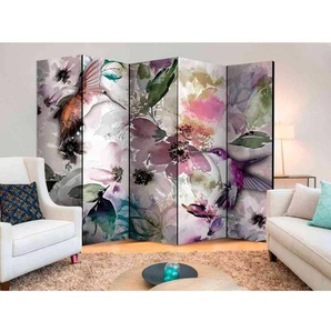 Raumteiler Paravent mit gemalten Blumen und Vögeln Bunt