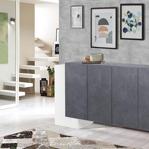 Dmora Modernes 6-türiges Sideboard, Made in Italy, Küchen-Sideboard, Wohnzimmer-Design-Buffet, 210x45h85 cm, Farbe Weiß glänzend und Aschgrau