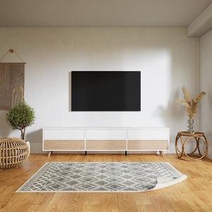 Lowboard Weiß - Designer-TV-Board: Schubladen in Eiche - Hochwertige Materialien - 226 x 52 x 34 cm, Komplett anpassbar