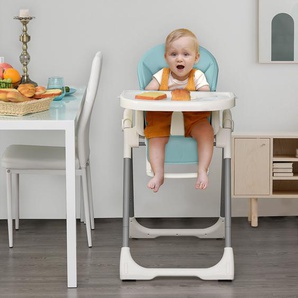 HOMCOM Hochstuhl Baby Babystuhl mit Fußstütze Kinderhochstuhl Tisch mit abnehmbarem Tablett höhenverstellbar und klappbar für 6-36 Monate PP Stahl Blau 55 x 80 x 104 cm