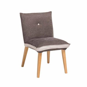 Stuhl in Grau Beige Stoff Holzbeine