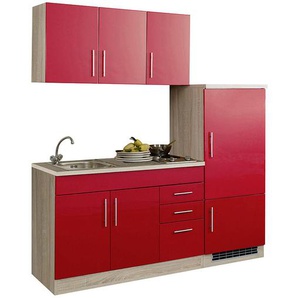 Küchenzeile für Singles mit Kühlschrank TERAMO-03 Hochglanz Rot B x H x T ca. 180 x 200 x 60cm