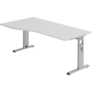 bümö® Schreibtisch O-Serie höhenverstellbar, Tischplatte 180 x 100 cm in grau, Gestell in silber
