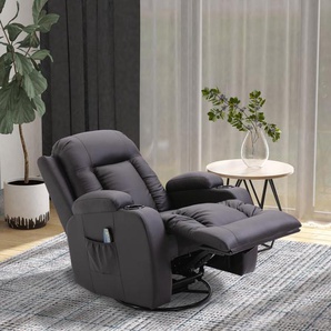HOMCOM Massagesessel Fernsehsessel Relaxsessel mit Liegefunktion TV Sessel Massagestuhl mit Wärmefunktion Wippenfunktion mit Fernbedienung PU Braun 85 x 94 x 104 cm