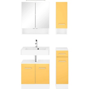 Badmöbel-Set HELD MÖBEL Ribera Kastenmöbel-Sets gelb (weiß, gelb) Badmöbelserien Spiegelschrank, Waschplatz, Hängeschrank, Unterschrank