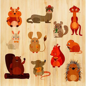 Babywanddeko Scandic Animals , Mehrfarbig , Holz , Birke , 60x60x3 cm , Babymöbel, Babyzimmer Deko, Babywanddeko