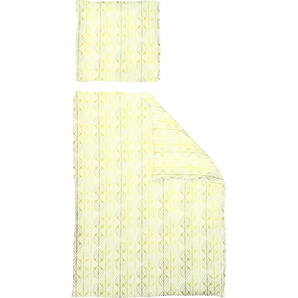 Bettwäsche ADAM Leinenbettwäsche Wave Gr. B/L: 135 cm x 220 cm (1 St.), B/L: 80 cm x 80 cm (1 St.), Jacquard, bunt (hellgrün, gelb) Bettwäsche nach Größe nachhaltig aus Bio-Baumwolle