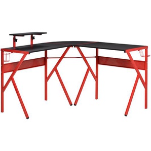 HOMCOM Gaming-Tisch mit zwei Arbeitsplatten Metall Schwarz+Rot 125 x 125 x 75 cm