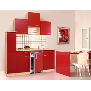 Respekta Miniküche Singleküche , Rot, Buche , Kunststoff , 1,1 Schubladen , links montierbar, rechts montierbar , 180 cm , links aufbaubar, rechts aufbaubar , Küchen, Miniküchen