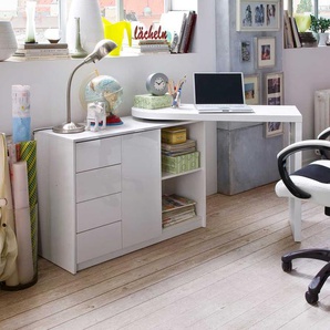 Schreibtisch mit Schrank Hochglanz Weiß