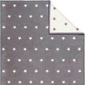 Wohndecke IBENA Star Wohndecken Gr. B/L: 150 cm x 200 cm, grau (grau, creme) Kunstfaserdecken Wohndecken mit kleinen Sternen, Kuscheldecke