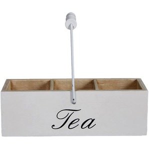 Teekiste Teebox aus Holz Tea Landhaus Teedose weiß 22 x 9 x 18 cm