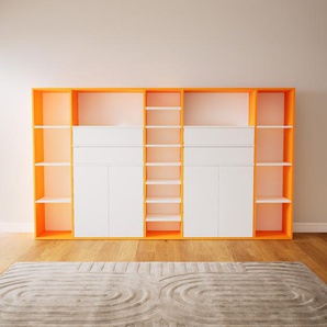 Regalsystem Weiß - Regalsystem: Schubladen in Weiß & Türen in Weiß - Hochwertige Materialien - 267 x 156 x 34 cm, konfigurierbar
