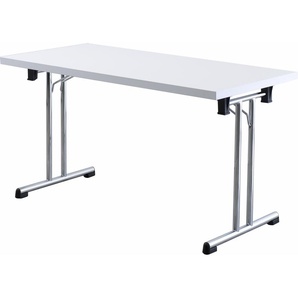 bümö® Klapptisch KL-Serie Konferenztisch stapelbar, Tischplatte 138 x 69 cm in weiß, Gestell verchromt