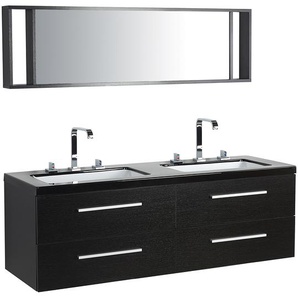 Badmöbel Schwarz MDF Platte Acryl 59 x 138 x 48 cm Modern Exklusiv Glamourös Praktisch Multifunktional 2 Waschbecken Badezimmer