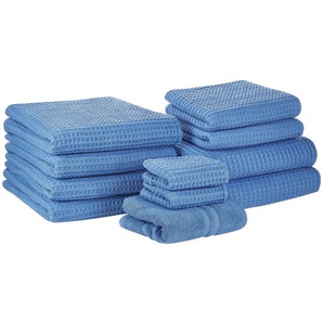Badehandtuch Set mit Badematte 11-teilig Blau Baumwolle Zero-Twist-Garn verschiedene Größen Badezimmer Ausstattung