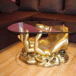 Ovaler Glas Couch Tisch Hand Wohnzimmertisch Designertisch Goldener Tisch