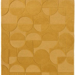 Wollteppich FLAIR RUGS Gigi Teppiche Gr. B/L: 160 cm x 230 cm, 8 mm, 1 St., gelb (ocker) Esszimmerteppiche aus 100% Wolle, geometrisches Design, fußbodenheizungsgeeignet