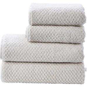 Handtuch Set DONE. Provence Honeycomb Handtuch-Sets Gr. 4 tlg., beige Handtücher Badetücher in Honigwaben-Optik, mit Fransen