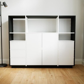 Schrankwand Weiß - Moderne Wohnwand: Schubladen in Weiß & Türen in Weiß - Hochwertige Materialien - 154 x 123 x 34 cm, Konfigurator