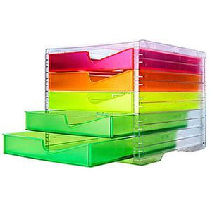 styro Schubladenbox styroswingbox NEONline  neon multi-color DIN C4 mit 5 Schubladen