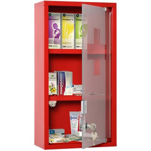 kleankin® Medizinschrank Arzneischrank Erste-Hilfe-Schrank mit Schloss 3 Fächer Stahl Rot