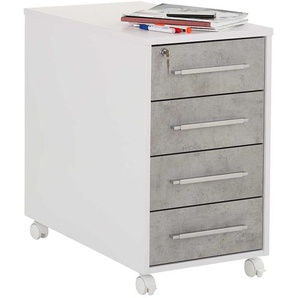 Schubladen Rollcontainer in Grau und Weiß abschließbar
