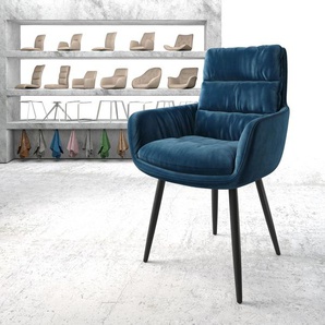 Esszimmerstuhl Abelia-Flex mit Armlehnen Samt Blau 4-Fuß konisch schwarz, Esszimmerstühle