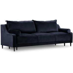 Samtiges Sofa mit Bettfunktion und Stauraum, Rutile, 3 Sitze, Königsblau, 215x94x90